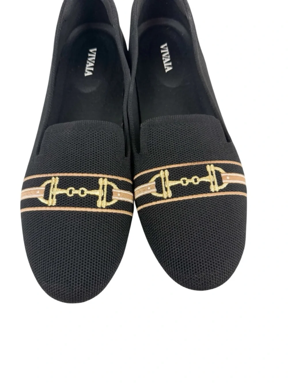 Vivaia Round Toe Embroidered Loafers Audrey Black Horsebit Size 39/ US 8